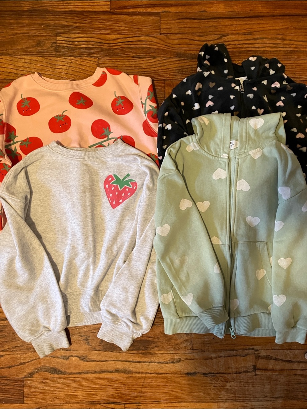 6-7-year-old girls: two Zip Hoodies and two Sweatshirts